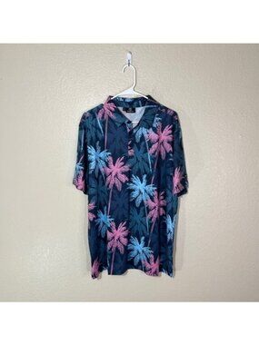 Greenside Golf Polo Mens XL Floral Palm Tree Shirt Stretch Blue Pink Athletic